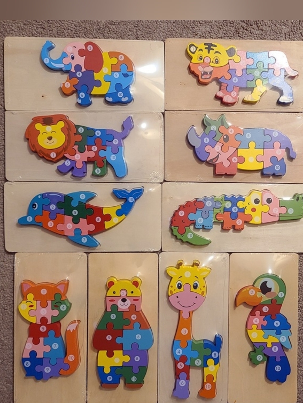 BNIB - PEQUEE - Selva Set of 10 Wooden Puzzles - Kids Toddlers